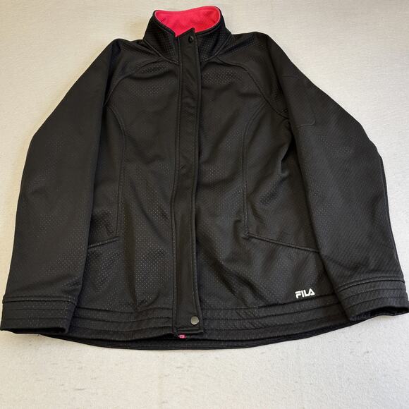 FILA Jacket Womens Large Black Full Zip Mock Neck Waterproof Pink Fleece Lined - Picture 1 of 9